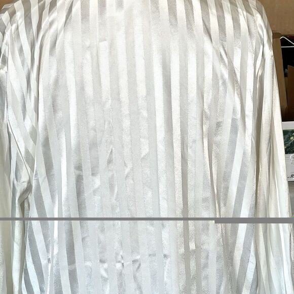 Vintage 80's Dentelle Women's Button Down Pajama Top Small Satin Striped Cream - Picture 6 of 10